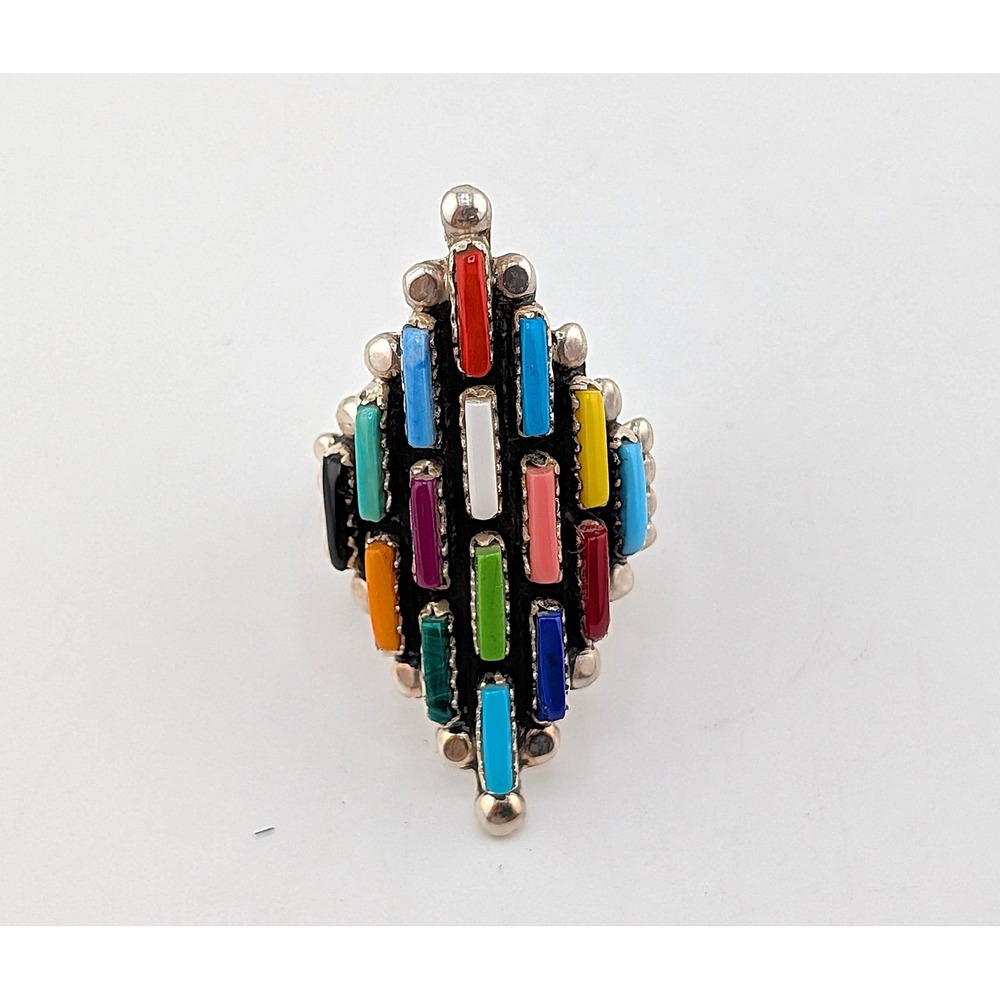Navajo Turquoise Cluster Ring - Signed S Shorty Sz 8.5US‎ Handmade Native **